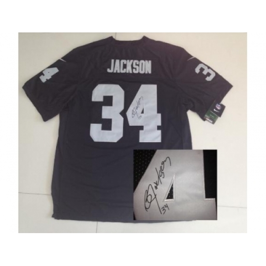 Nike Oakland Raiders 34 Bo Jackson Black Elite Signed NFL Jersey Nike Oakland Raiders 34 Bo Jackson Black Elite Signed NFL Jersey
