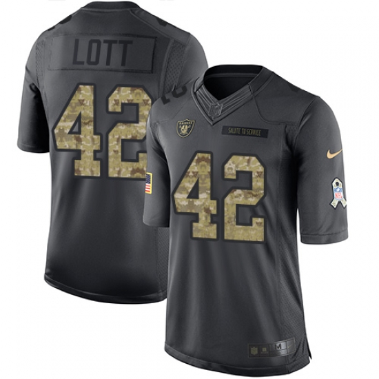 Nike Raiders #42 Ronnie Lott Black Mens Stitched NFL Limited 2016 Salute To Ser Nike Raiders #42 Ronnie Lott Black Mens Stitched NFL Limited 2016 Salute To Ser