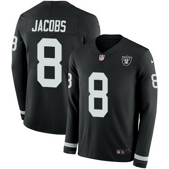 Nike Raiders 8 Josh Jacobs Black Team Color Men Stitched NFL Limited Therma Long Sleeve Jersey Nike Raiders 8 Josh Jacobs Black Team Color Men Stitched NFL Limited Therma Long Sleeve Jersey
