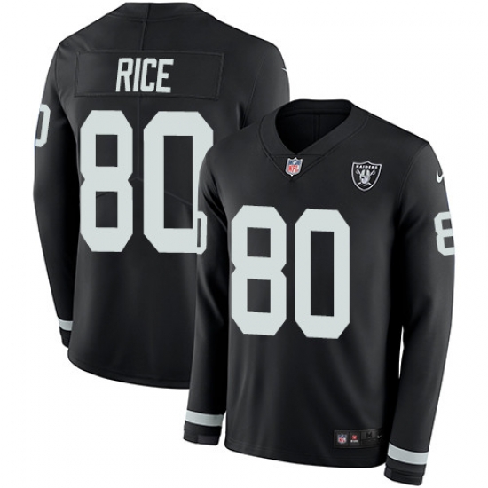 Nike Raiders #80 Jerry Rice Black Team Color Men Stitched NFL Limited Therma Long Sleeve Jersey Nike Raiders #80 Jerry Rice Black Team Color Men Stitched NFL Limited Therma Long Sleeve Jersey