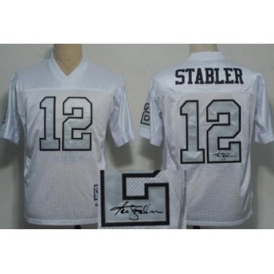 Oakland Raiders 12 Ken Stabler White Silver Number Throwback M&N Signed NFL Jerseys Oakland Raiders 12 Ken Stabler White Silver Number Throwback M&N Signed NFL Jerseys