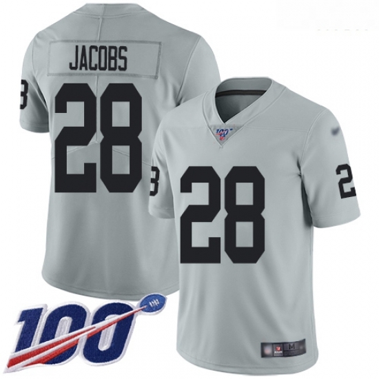 Raiders 28 Josh Jacobs Silver Men Stitched Football Limited Inverted Legend 100th Season Jersey Raiders 28 Josh Jacobs Silver Men Stitched Football Limited Inverted Legend 100th Season Jersey