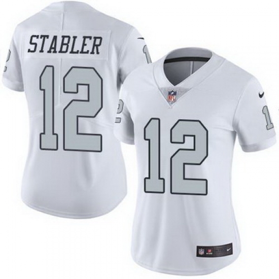 Nike Raiders #12 Kenny Stabler White Womens Stitched NFL Limited Rush Jersey Nike Raiders #12 Kenny Stabler White Womens Stitched NFL Limited Rush Jersey