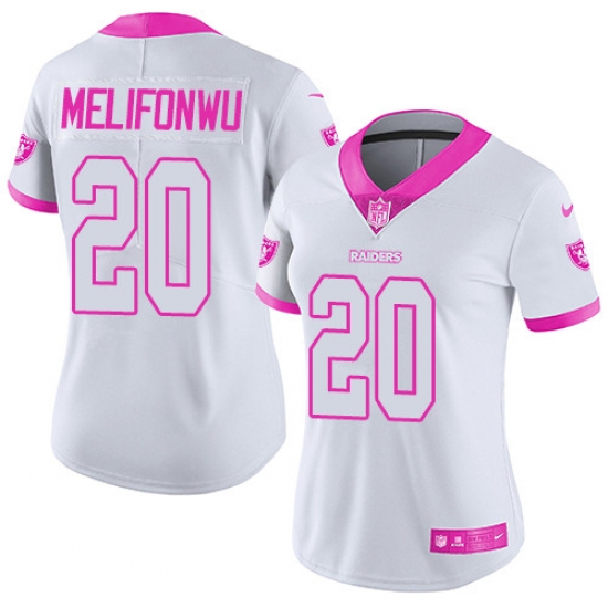 Nike Raiders #20 Obi Melifonwu White Pink Womens Stitched NFL Limited Rush Fashion Jersey Nike Raiders #20 Obi Melifonwu White Pink Womens Stitched NFL Limited Rush Fashion Jersey