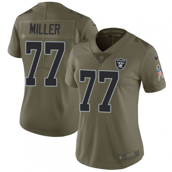 Nike Raiders #77 Kolton Miller Olive Womens Stitched NFL Limited 2017 Salute to Service Jersey Nike Raiders #77 Kolton Miller Olive Womens Stitched NFL Limited 2017 Salute to Service Jersey