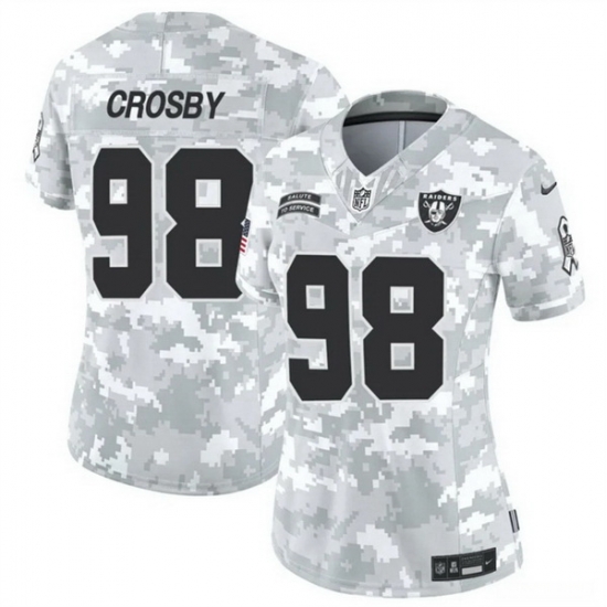 Women Las Vegas Raiders 98 Maxx Crosby 2024 F U S E Arctic Camo Salute To Service Limited Stitched Jersey Women Las Vegas Raiders 98 Maxx Crosby 2024 F U S E Arctic Camo Salute To Service Limited Stitched Jersey