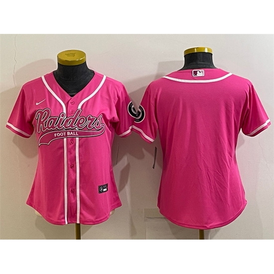 Women Las Vegas Raiders Blank Pink With Patch Cool Base Stitched Baseball Jersey Women Las Vegas Raiders Blank Pink With Patch Cool Base Stitched Baseball Jersey