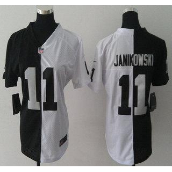 Womens Nike Oakland Raiders 11 Sebastian Janikowski Black and White Split NFL Jersey Womens Nike Oakland Raiders 11 Sebastian Janikowski Black and White Split NFL Jersey