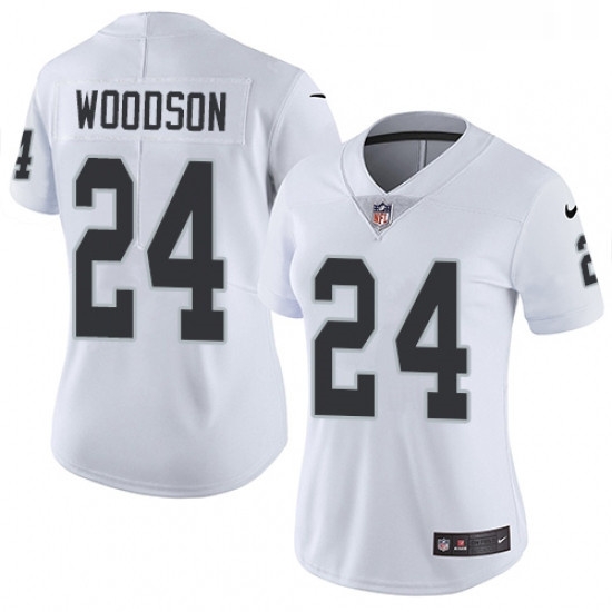 Womens Nike Oakland Raiders 24 Charles Woodson Elite White NFL Jersey Womens Nike Oakland Raiders 24 Charles Woodson Elite White NFL Jersey