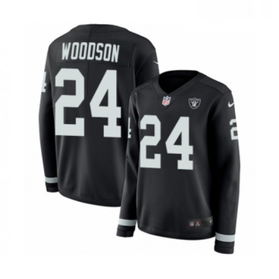 Womens Nike Oakland Raiders 24 Charles Woodson Limited Black Therma Long Sleeve NFL Jersey Womens Nike Oakland Raiders 24 Charles Woodson Limited Black Therma Long Sleeve NFL Jersey