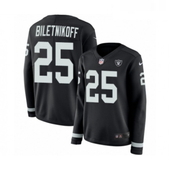 Womens Nike Oakland Raiders 25 Fred Biletnikoff Limited Black Therma Long Sleeve NFL Jersey Womens Nike Oakland Raiders 25 Fred Biletnikoff Limited Black Therma Long Sleeve NFL Jersey