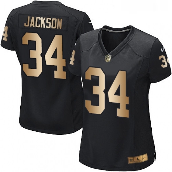 Womens Nike Oakland Raiders 34 Bo Jackson Elite BlackGold Team Color NFL Jersey Womens Nike Oakland Raiders 34 Bo Jackson Elite BlackGold Team Color NFL Jersey