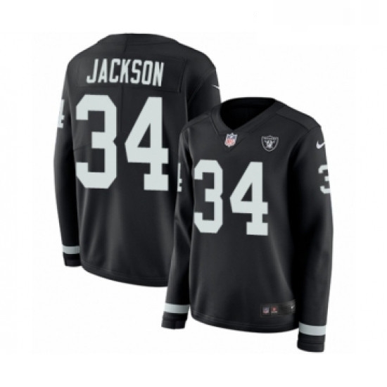 Womens Nike Oakland Raiders 34 Bo Jackson Limited Black Therma Long Sleeve NFL Jersey Womens Nike Oakland Raiders 34 Bo Jackson Limited Black Therma Long Sleeve NFL Jersey