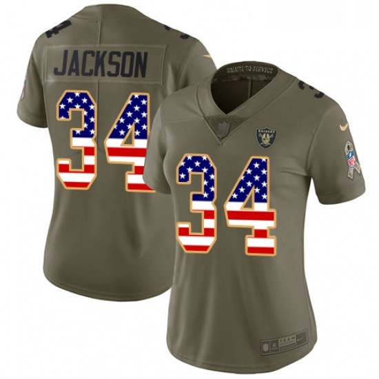 Womens Nike Oakland Raiders 34 Bo Jackson Limited OliveUSA Flag 2017 Salute to Service NFL Jersey Womens Nike Oakland Raiders 34 Bo Jackson Limited OliveUSA Flag 2017 Salute to Service NFL Jersey