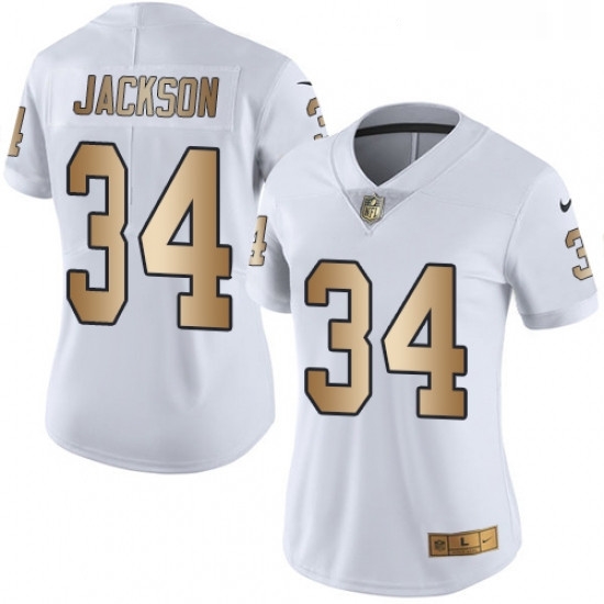 Womens Nike Oakland Raiders 34 Bo Jackson Limited WhiteGold Rush NFL Jersey Womens Nike Oakland Raiders 34 Bo Jackson Limited WhiteGold Rush NFL Jersey