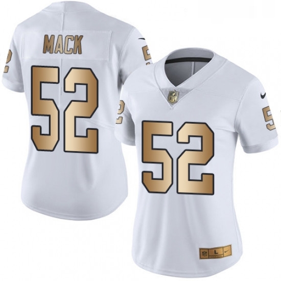 Womens Nike Oakland Raiders 52 Khalil Mack Limited WhiteGold Rush NFL Jersey Womens Nike Oakland Raiders 52 Khalil Mack Limited WhiteGold Rush NFL Jersey