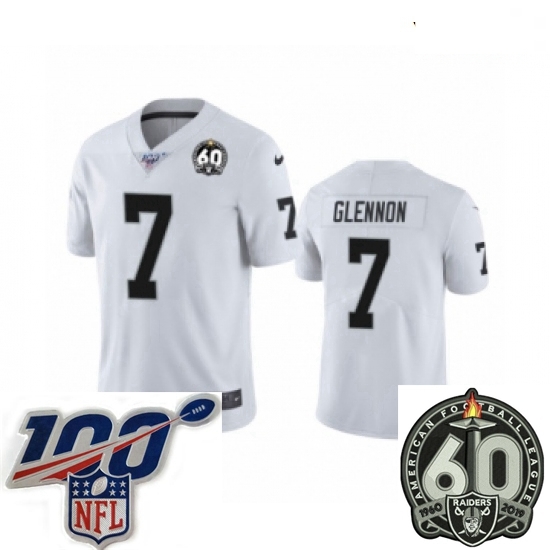 Youth Oakland Raiders #7 Mike Glennon White 60th Anniversary Vapor Untouchable Limited Player 100th Season Football Jersey Youth Oakland Raiders #7 Mike Glennon White 60th Anniversary Vapor Untouchable Limited Player 100th Season Football Jersey