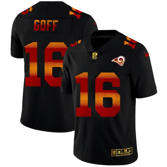 Los Angeles Rams 16 Jared Goff Men Black Nike Red Orange Stripe Vapor Limited NFL Jersey Los Angeles Rams 16 Jared Goff Men Black Nike Red Orange Stripe Vapor Limited NFL Jersey