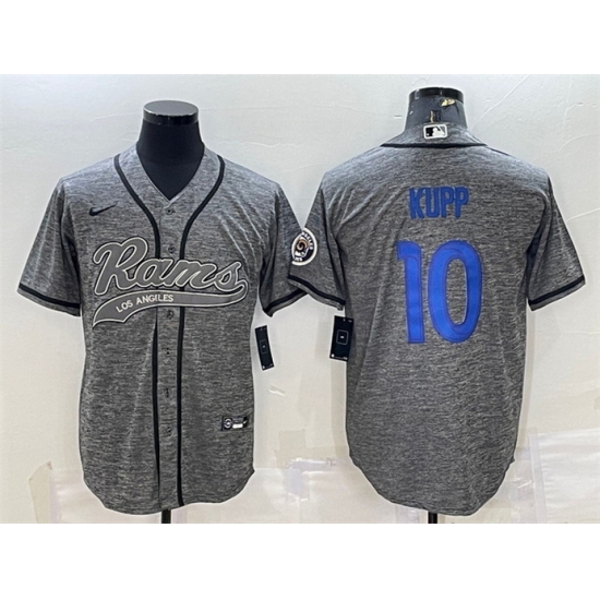Men Los Angeles Rams 10 Cooper Kupp Grey With Patch Cool Base Stitched Baseball Jersey Men Los Angeles Rams 10 Cooper Kupp Grey With Patch Cool Base Stitched Baseball Jersey