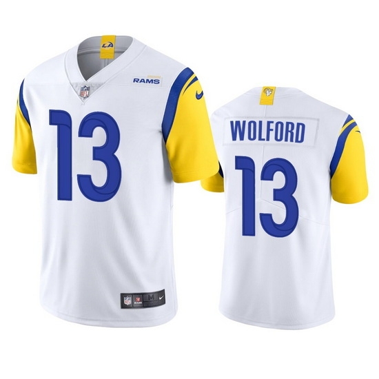 Men Los Angeles Rams 13 John Wolford White Vapor Untouchable Limited Stitched Football Jersey Men Los Angeles Rams 13 John Wolford White Vapor Untouchable Limited Stitched Football Jersey