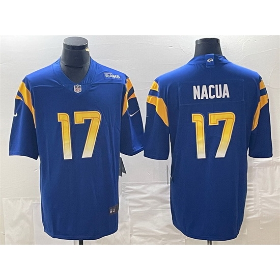 Men Los Angeles Rams 17 Puka Nacua Blue Vapor Untouchable Limited Stitched Jersey