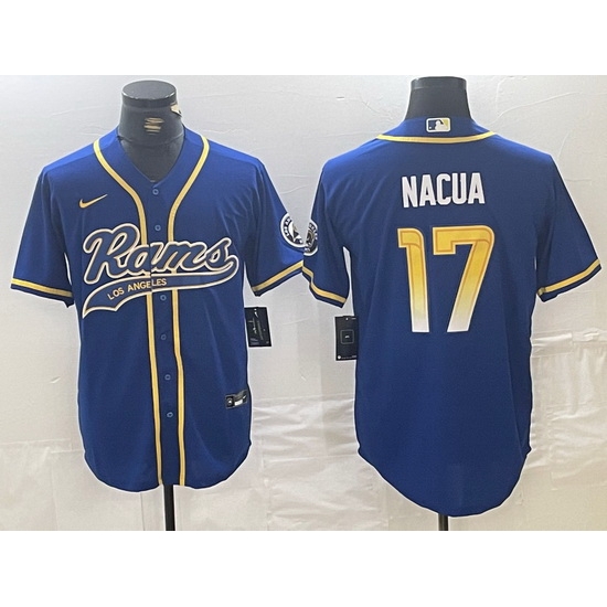 Men Los Angeles Rams 17 Puka Nacua Royal Cool Base Stitched Baseball Jersey Men Los Angeles Rams 17 Puka Nacua Royal Cool Base Stitched Baseball Jersey
