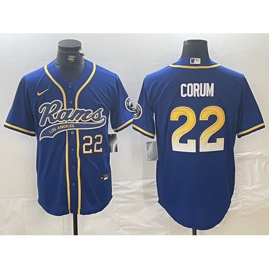 Men Los Angeles Rams 22 Blake Corum Royal Cool Base Stitched Baseball Jersey 2 Men Los Angeles Rams 22 Blake Corum Royal Cool Base Stitched Baseball Jersey 2