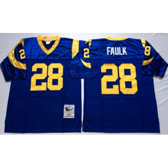 Men Los Angeles Rams 28 Marshall Faulk Blue M&N Throwback Jersey Men Los Angeles Rams 28 Marshall Faulk Blue M&N Throwback Jersey