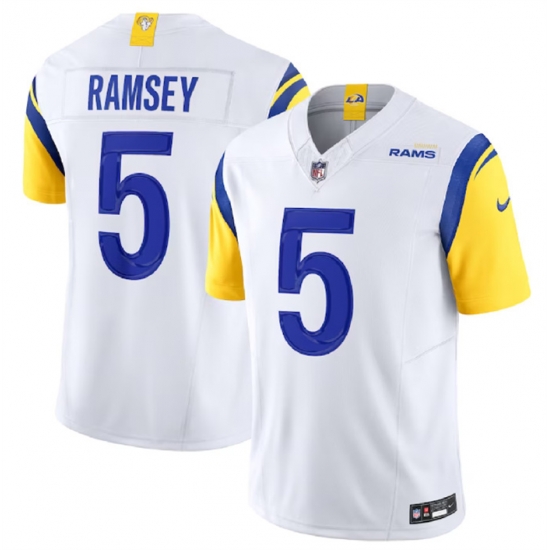 Men Los Angeles Rams 5 Jalen Ramsey White 2023 F U S E Vapor Untouchable Limited Stitched Football Jersey Men Los Angeles Rams 5 Jalen Ramsey White 2023 F U S E Vapor Untouchable Limited Stitched Football Jersey