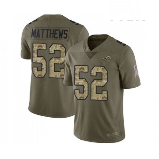 Men Los Angeles Rams 52 Clay Matthews Limited Olive Camo 2017 Salute to Service Football Jersey Men Los Angeles Rams 52 Clay Matthews Limited Olive Camo 2017 Salute to Service Football Jersey