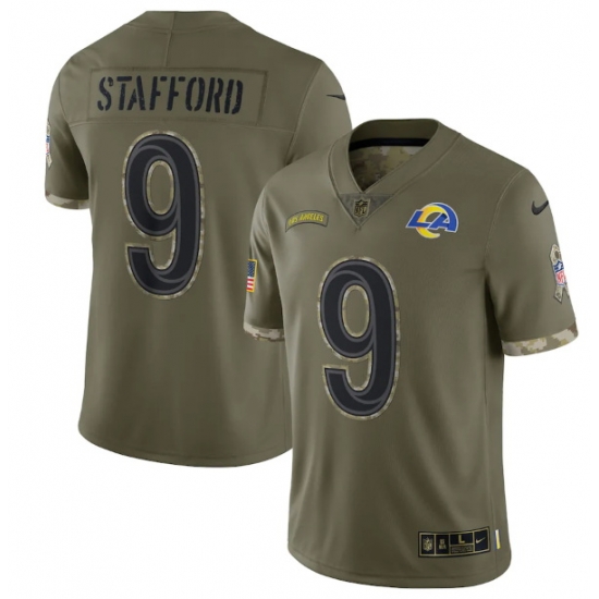 Men Los Angeles Rams 9 Matthew Stafford Olive 2022 Salute To Service Limited Stitched Jersey Men Los Angeles Rams 9 Matthew Stafford Olive 2022 Salute To Service Limited Stitched Jersey