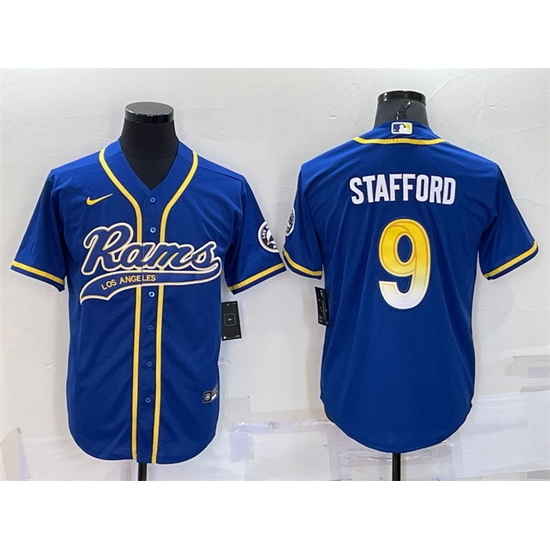 Men Los Angeles Rams 9 Matthew Stafford Royal With Patch Cool Base Stitched Baseb Men Los Angeles Rams 9 Matthew Stafford Royal With Patch Cool Base Stitched Baseb