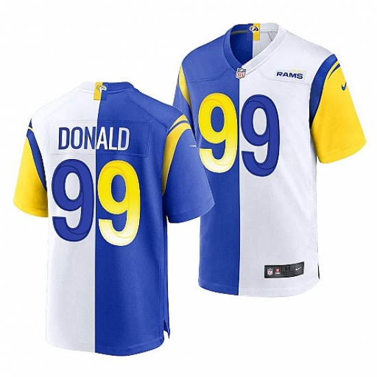 Men Los Angeles Rams 99 Aaron Donald Royal White Split Stitched Football Jerse Men Los Angeles Rams 99 Aaron Donald Royal White Split Stitched Football Jerse