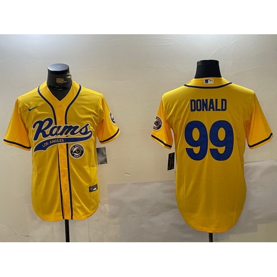 Men Los Angeles Rams 99 Aaron Donald yellow Cool Base Stitched Baseball Jersey 3 Men Los Angeles Rams 99 Aaron Donald yellow Cool Base Stitched Baseball Jersey 3
