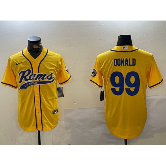 Men Los Angeles Rams 99 Aaron Donald yellow Cool Base Stitched Baseball Jersey Men Los Angeles Rams 99 Aaron Donald yellow Cool Base Stitched Baseball Jersey