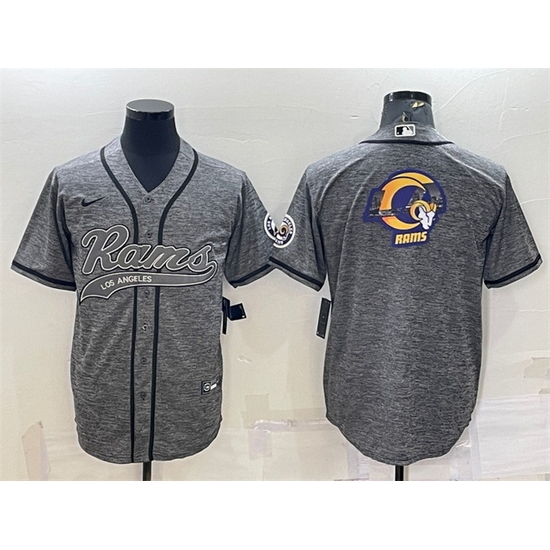 Men Los Angeles Rams Grey Team Big Logo With Patch Cool Base Stitched Baseball Jersey Men Los Angeles Rams Grey Team Big Logo With Patch Cool Base Stitched Baseball Jersey