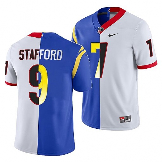 Men Los Angeles Rams X Georgia Bulldogs 9 Matthew Stafford White Royal Split Stitched Jerse Men Los Angeles Rams X Georgia Bulldogs 9 Matthew Stafford White Royal Split Stitched Jerse