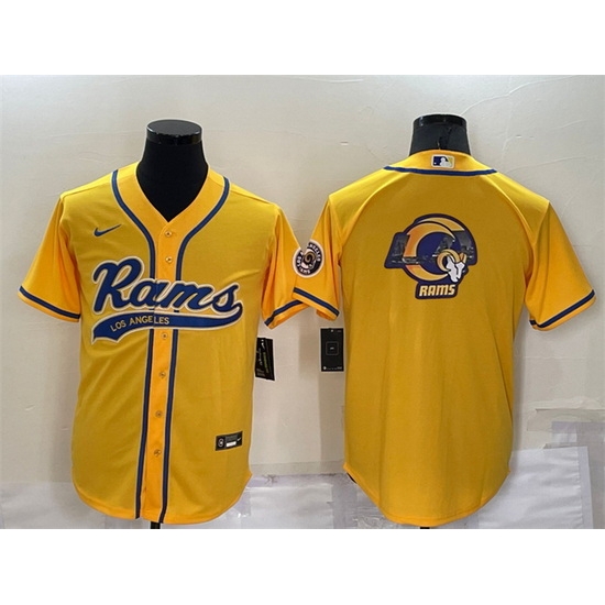 Men Los Angeles Rams Yellow Team Big Logo With Patch Cool Base Stitched Baseball Jersey Men Los Angeles Rams Yellow Team Big Logo With Patch Cool Base Stitched Baseball Jersey