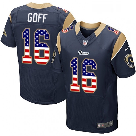 Men Nike Los Angeles Rams 16 Jared Goff Elite Navy Blue Home USA Flag Fashion NFL Jersey Men Nike Los Angeles Rams 16 Jared Goff Elite Navy Blue Home USA Flag Fashion NFL Jersey