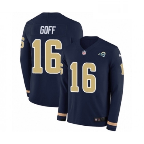 Men Nike Los Angeles Rams 16 Jared Goff Limited Navy Blue Therma Long Sleeve NFL Jersey Men Nike Los Angeles Rams 16 Jared Goff Limited Navy Blue Therma Long Sleeve NFL Jersey