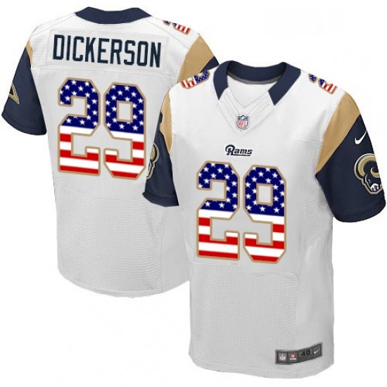 Men Nike Los Angeles Rams 29 Eric Dickerson Elite White Road USA Flag Fashion NFL Jersey Men Nike Los Angeles Rams 29 Eric Dickerson Elite White Road USA Flag Fashion NFL Jersey