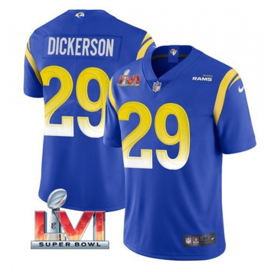Nike Los Angeles Rams 29 Eric Dickerson Royal 2022 Super Bowl LVI Vapor Limited Jersey Nike Los Angeles Rams 29 Eric Dickerson Royal 2022 Super Bowl LVI Vapor Limited Jersey
