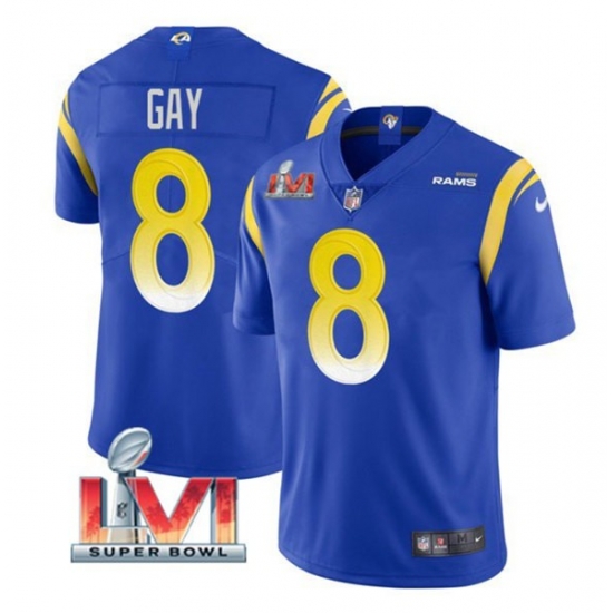 Nike Los Angeles Rams 8 Matt Gay Royal 2022 Super Bowl LVI Vapor Limited Jersey Nike Los Angeles Rams 8 Matt Gay Royal 2022 Super Bowl LVI Vapor Limited Jersey