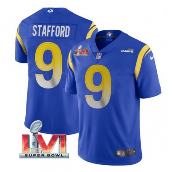 Nike Los Angeles Rams 9 Matthew Stafford Royal 2022 Super Bowl LVI Vapor Limited Jersey Nike Los Angeles Rams 9 Matthew Stafford Royal 2022 Super Bowl LVI Vapor Limited Jersey
