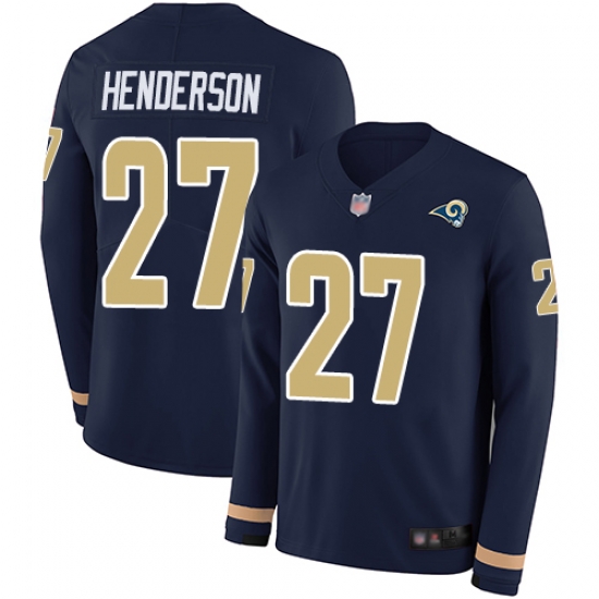 Rams 27 Darrell Henderson Navy Blue Team Color Men Stitched Football Limited Therma Long Sleeve Jersey Rams 27 Darrell Henderson Navy Blue Team Color Men Stitched Football Limited Therma Long Sleeve Jersey