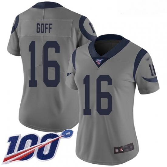 Rams #16 Jared Goff Gray Women Stitched Football Limited Inverted Legend 100th Season Jersey Rams #16 Jared Goff Gray Women Stitched Football Limited Inverted Legend 100th Season Jersey