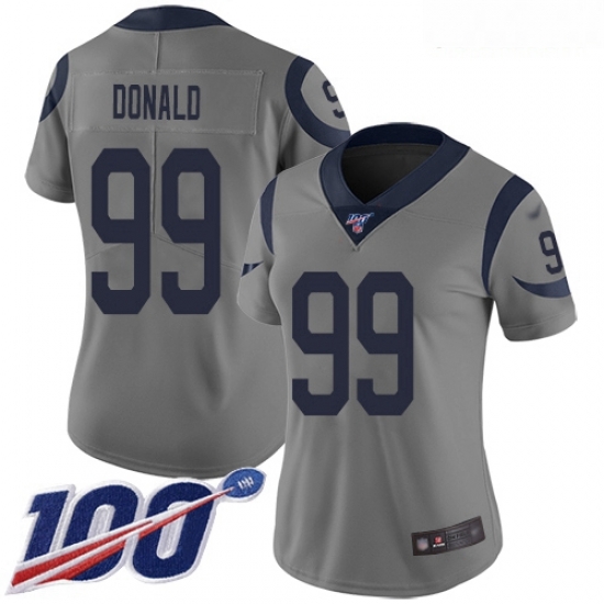 Rams #99 Aaron Donald Gray Women Stitched Football Limited Inverted Legend 100th Season Jersey Rams #99 Aaron Donald Gray Women Stitched Football Limited Inverted Legend 100th Season Jersey