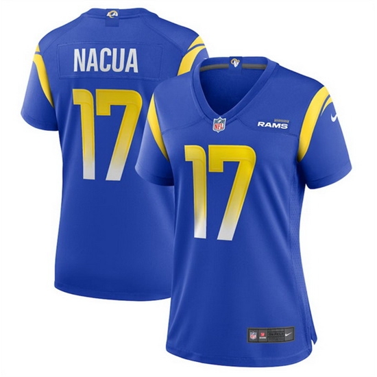 Women Los Angeles Rams 17 Puka Nacua Blue Stitched Game Jersey Run Small Women Los Angeles Rams 17 Puka Nacua Blue Stitched Game Jersey Run Small