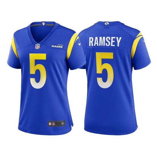 Women Los Angeles Rams #5 Jalen Ramsey Blue Stitched Football Limited Jersey Women Los Angeles Rams #5 Jalen Ramsey Blue Stitched Football Limited Jersey