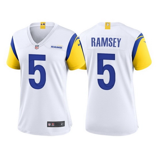 Women Los Angeles Rams #5 Jalen Ramsey White Stitched Football Limited Jersey Women Los Angeles Rams #5 Jalen Ramsey White Stitched Football Limited Jersey